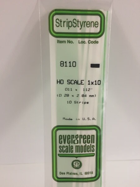 Evergreen 8110 HO .011 x .112" Polystyrene Strips 10-Pack