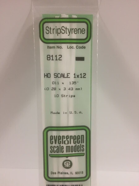 Evergreen 8112 HO .011 x .135&quot; Polystyrene Strips 10-Pack