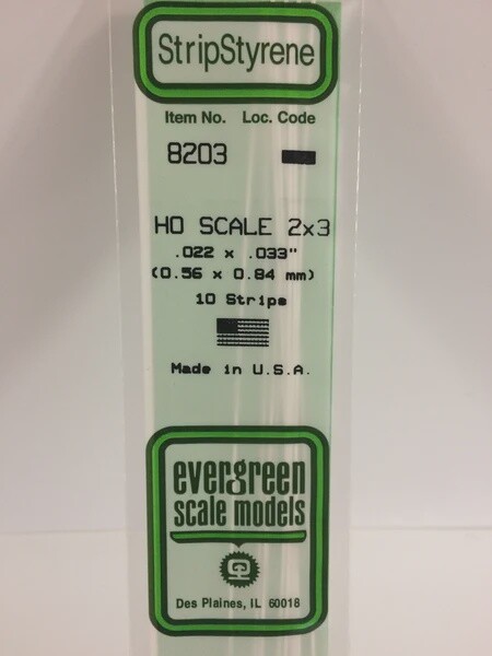 Evergreen 8203 HO .022 x .033" Polystyrene Strips 10-Pack