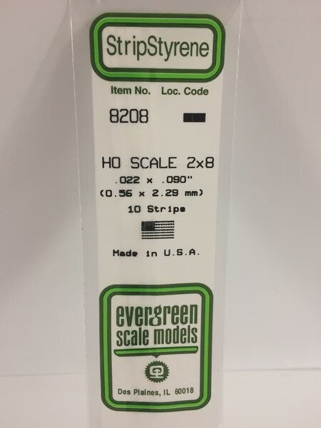 Evergreen 8208 HO .022 x .090" Polystyrene Strips 10-Pack