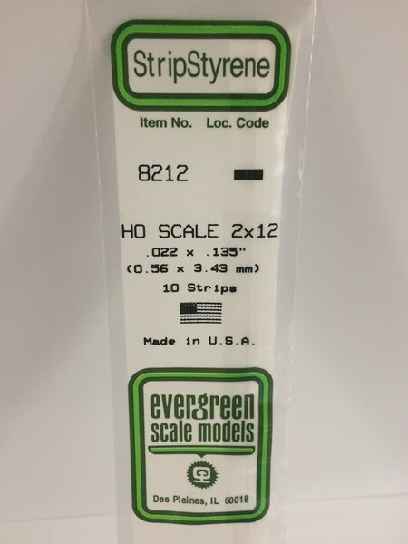 Evergreen 8212 HO .022 x .135" Polystyrene Strips 10-Pack