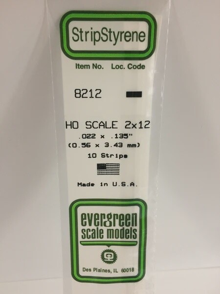 Evergreen 8212 HO .022 x .135&quot; Polystyrene Strips 10-Pack