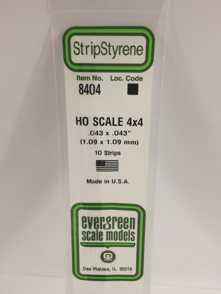 Evergreen 8204 HO .043 x .043" Polystyrene Strips 10-Pack