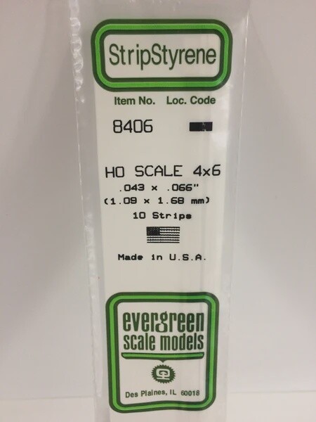 Evergreen 8406 HO .043 x .066" Polystyrene Strips 10-Pack