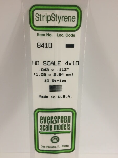 Evergreen 8410 HO .043 x .112" Polystyrene Strips 10-Pack