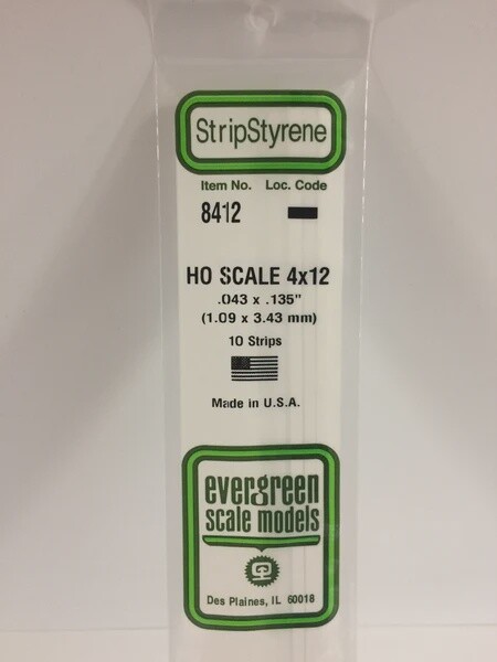 Evergreen 8412 HO .043 x .135&quot; Polystyrene Strips 10-Pack