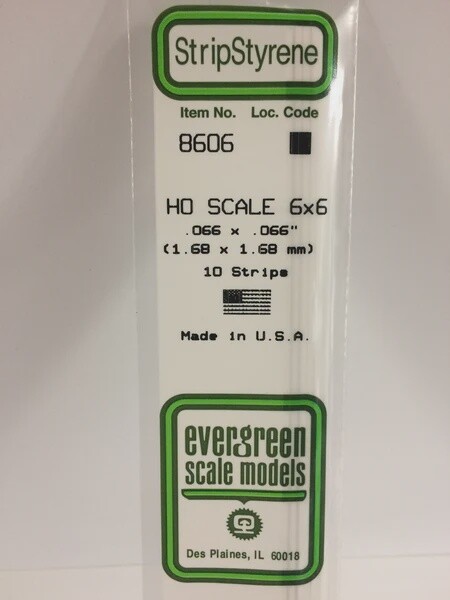 Evergreen 8606 HO .066 x .066" Polystyrene Strips 10-Pack