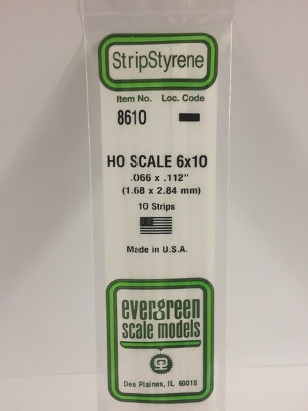 Evergreen 8610 HO .066 x .112&quot; Polystyrene Strips 10-Pack