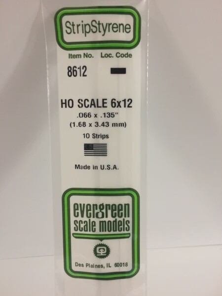 Evergreen 8612 HO .066 x .135" Polystyrene Strips 10-Pack