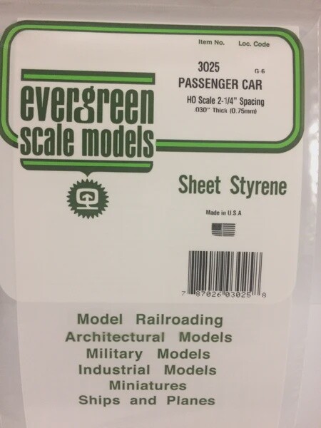 Evergreen 3025 HO Passenger Car Siding 2 1/4&quot; Spacing