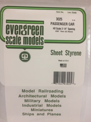 Evergreen 3025 HO Passenger Car Siding 2 1/4&quot; Spacing