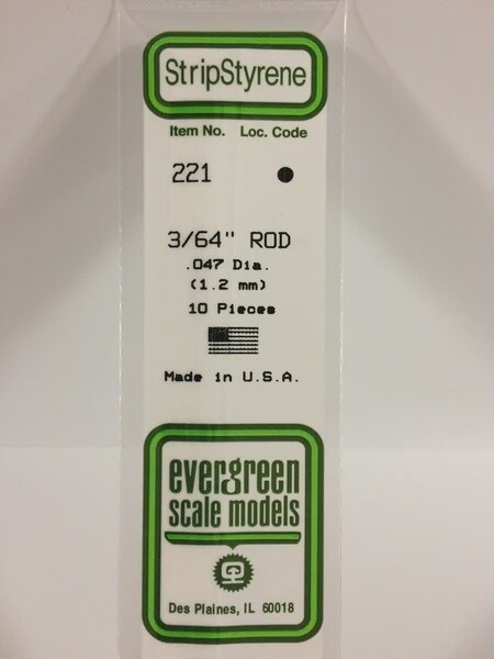 Evergreen 221 3/64" Rod 10-Pack