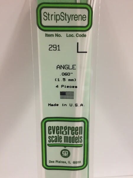 Evergreen 291 .060&quot; Angle 4-Pack