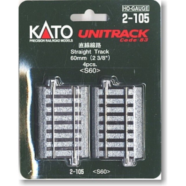 Kato HO 2-105 2 3/8&quot; Straight Track 4-Pack