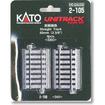 Kato HO 2-105 2 3/8&quot; Straight Track 4-Pack