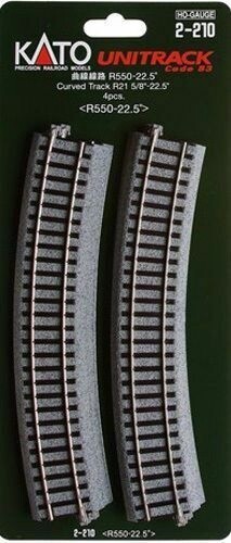 Kato HO 2-210 21 5/8" 22.5-Degree Curve Track 4-Pack