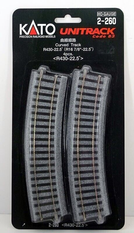 Kato HO 2-260 16 7/8&quot; 22.5-Degree Radius Curve Track 4-Pack