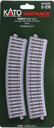 Kato HO 2-270 19 1/4" 22.5-Degree Radius Curve Track 4-Pack