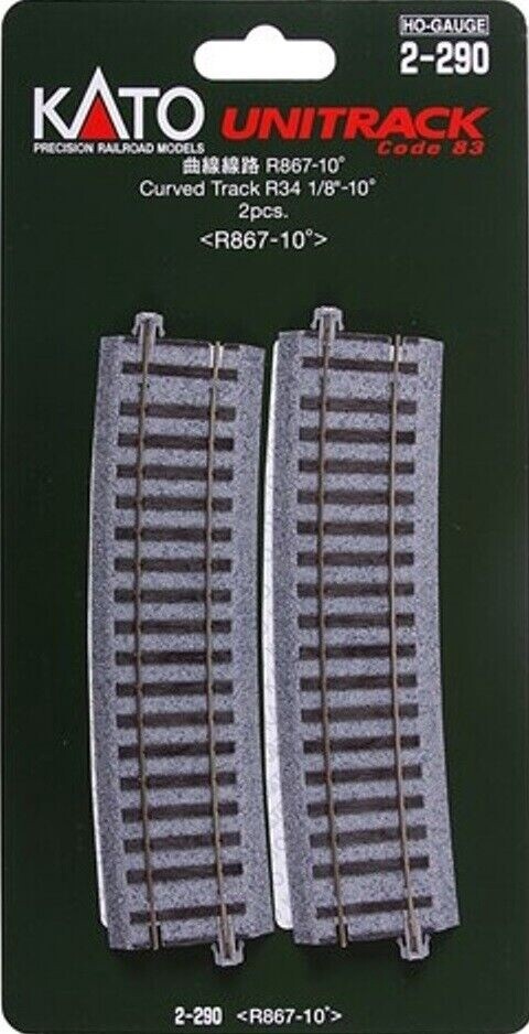 Kato HO 2-290 34 1/8&quot; 10-Degree Radius Curve Track 2-Pack