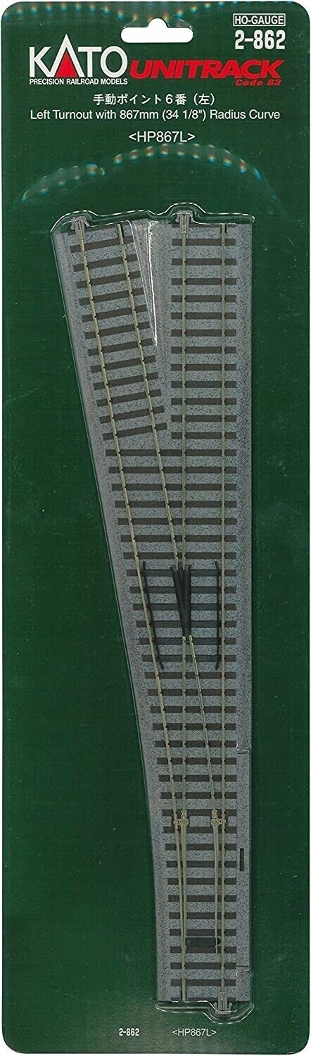Kato HO 2-862 L/H Manual Turnout with 34 1/8&quot; Radius Curve