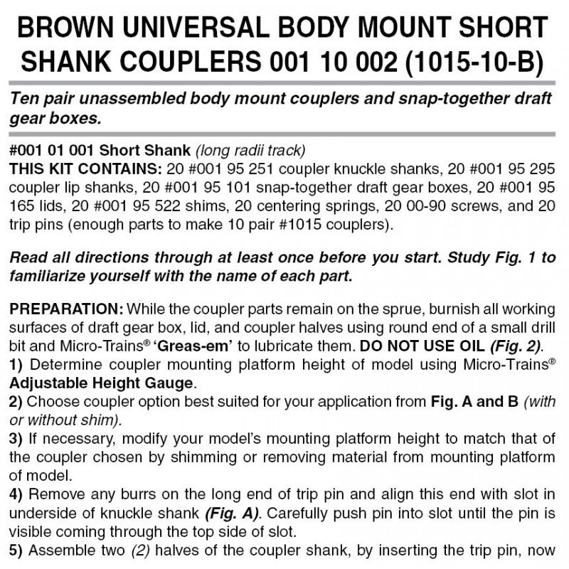 Micro-Trains 1015-10B Brown Unassembled Couplers 10 Pairs