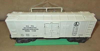 Used O Lionel #3472 Automatic Refrigerated Milk Car &amp; Platform NO Box Works Fine