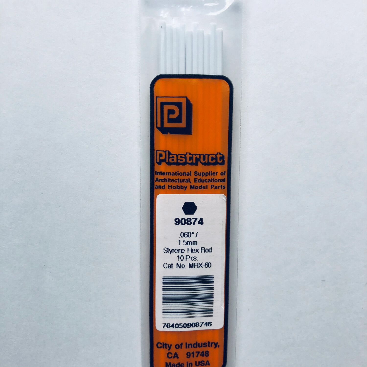 Plastruct 90874 .060 x 10&quot; Hex Rod Package of 10
