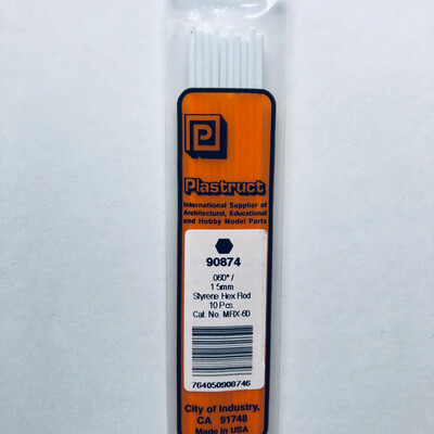 Plastruct 90874 .060 x 10" Hex Rod Package of 10