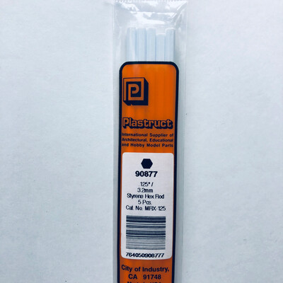 Plastruct 90877 Styrene Hexagon Rod 1/8"x 10" (5)