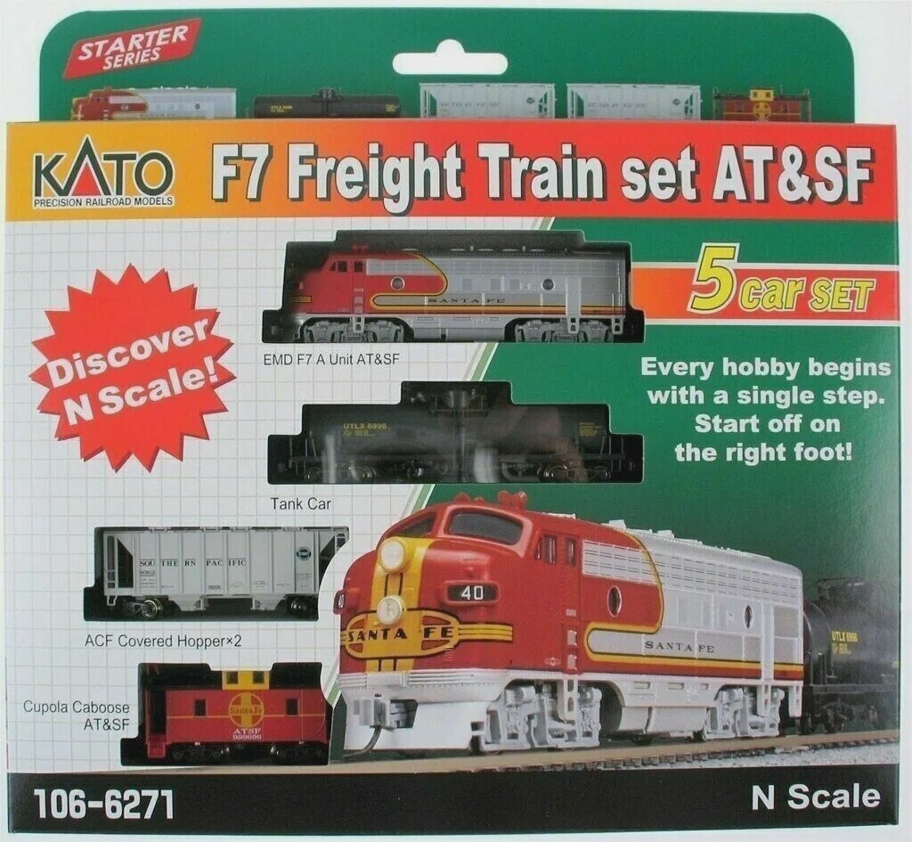 Kato N 106-6271 ATSF F7A Locomotive &amp; 4 Cars Freight Train Set