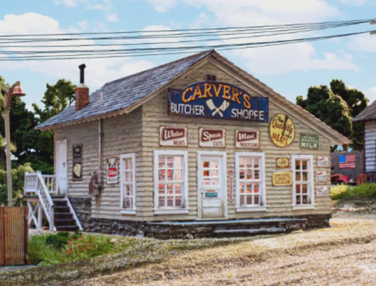 Woodland Scenics N WOO4958 Built-N-Ready Carver&#39;s Butcher Shoppe LED Lighted WOO4958