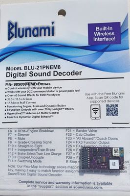 SoundTraxx Blunami 886603 BLU-21PNEM8 Electric Loco Sound decoder, 21 Pin NEM Bluetooth Wireless