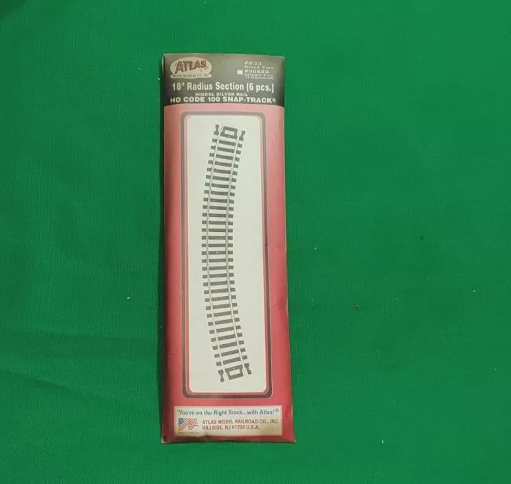 Used Atlas HO 833 18” Radius Curved Code 100 Snap Track Nickel Silver 1 Pack