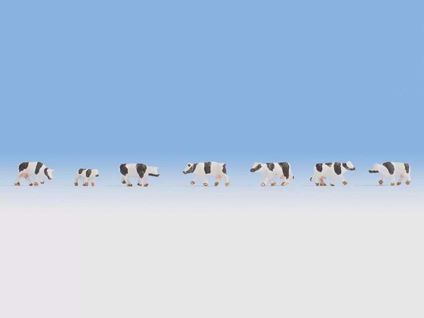 Z gauge Noch 44250 SEVEN Black &amp; White DAIRY COWS : 1:220 scale Figures