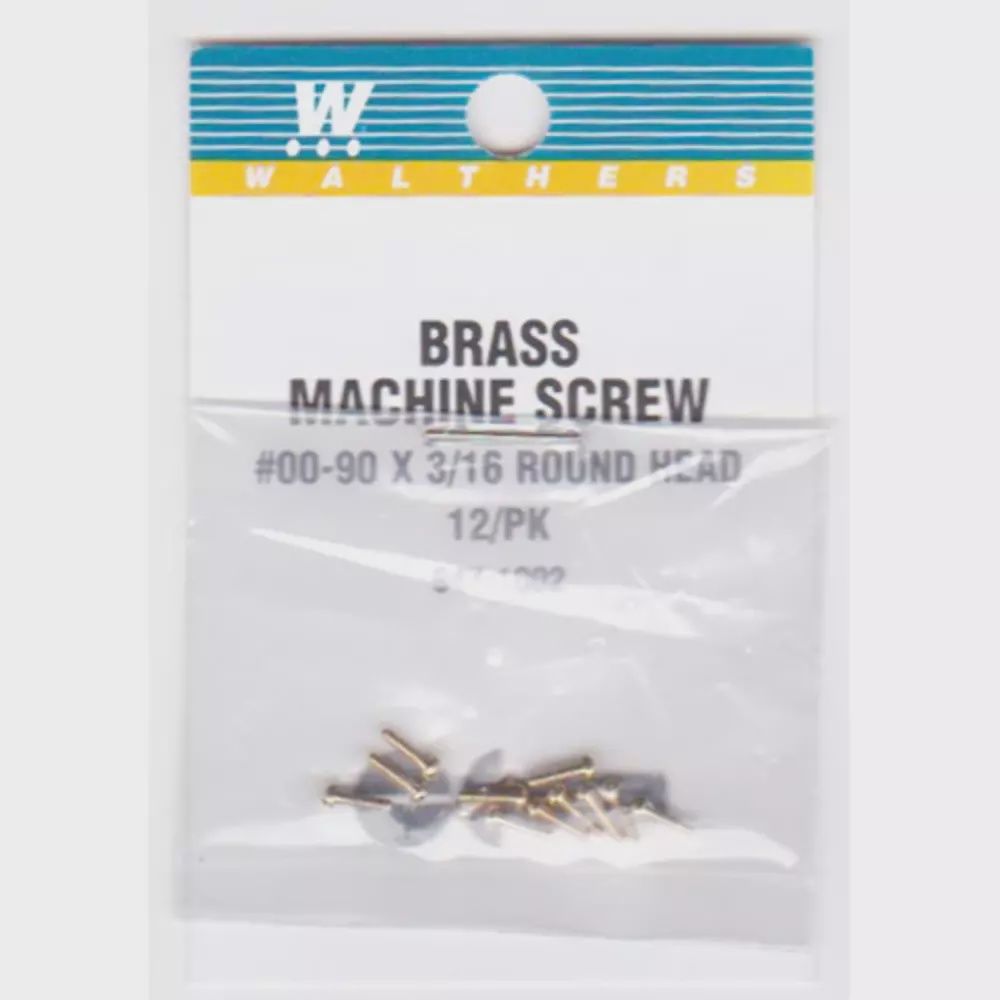Walthers 947-1002 #00-90 Brass Round Head Machine Screw 3/16&quot; x .047&quot; (12)