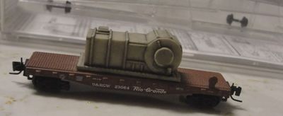 Used Z Micro Trains Line D&amp;RGW Flatcar #23034 w/ Boiler Load