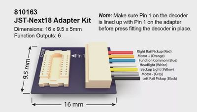 Soundtraxx 810163 JST-Next18 Adapter Kit for TSU-N18 decoders