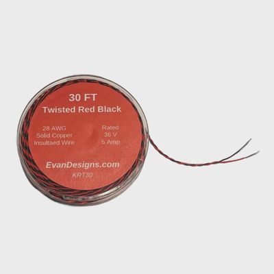 Evan Designs Kynar 30'ft 28AWG Wire-Twisted Red & Black Solid Copper-Insulated