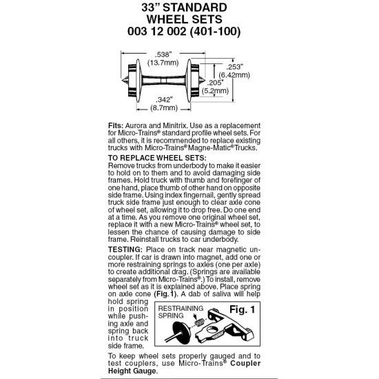 Micro-Trains N 00312002 Standard Wheel Sets (100 Axel) 401-100