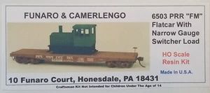 Used Funaro &amp; Camerlengo HO 6503 PRR &quot;FM&quot; Flatcar w/Narrow Gauge Switcher Load