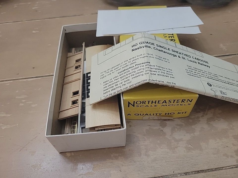 NOS Northeastern Scale Models HO HC-2 NC&amp;StL Outside Braced Caboose Wood Kit