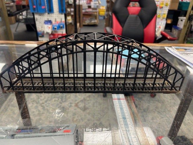 Used HO 14&quot; Arched Truss Bridge (Metal) Fair-Good Condition w/Track