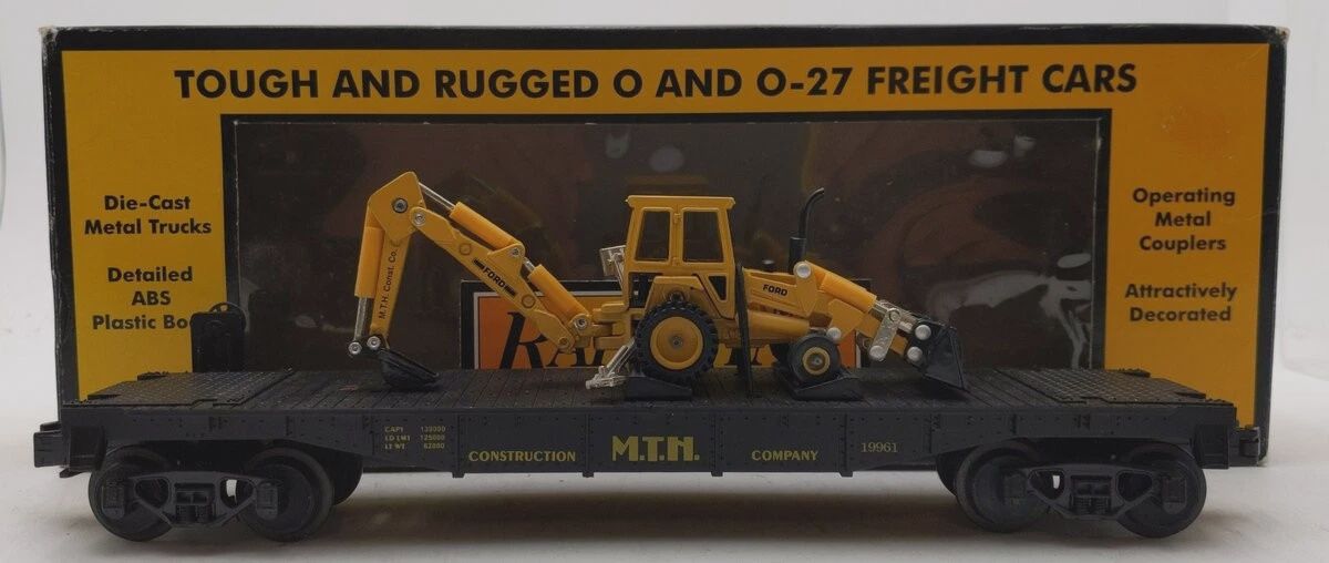 Used MTH/Rail King O RK-7606L Flat Car w/ERTL Backhoe Ld/LN