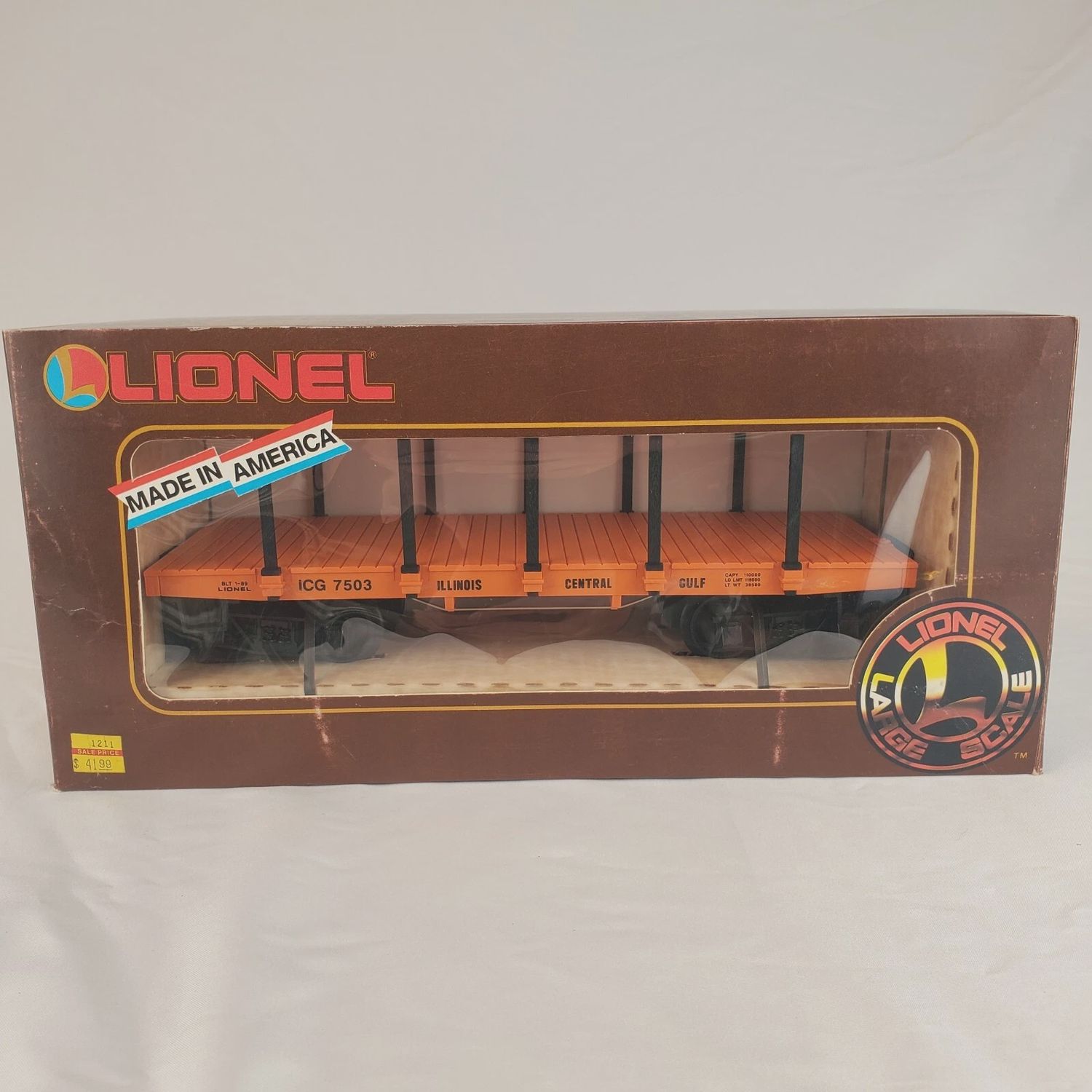 Used G Lionel 8-87503 Illinois Central Flat Car w/ Stakes