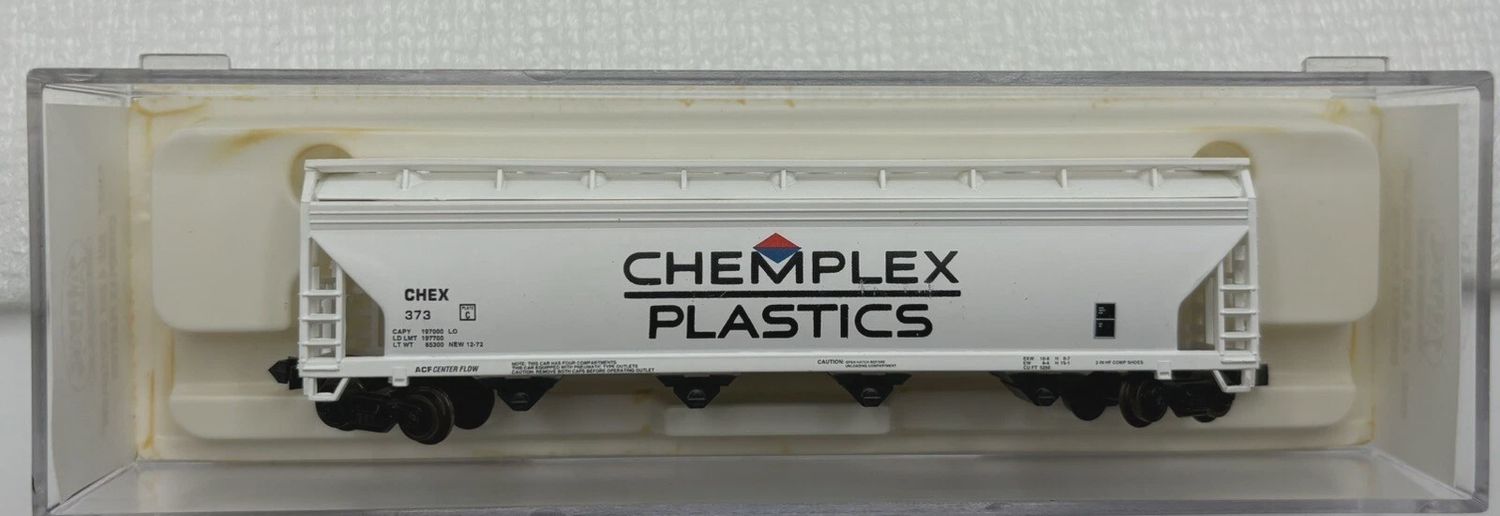 Used Atlas N Chemplex Plastics ACF 4-Bay Centerflow Covered Hopper CHEX #373