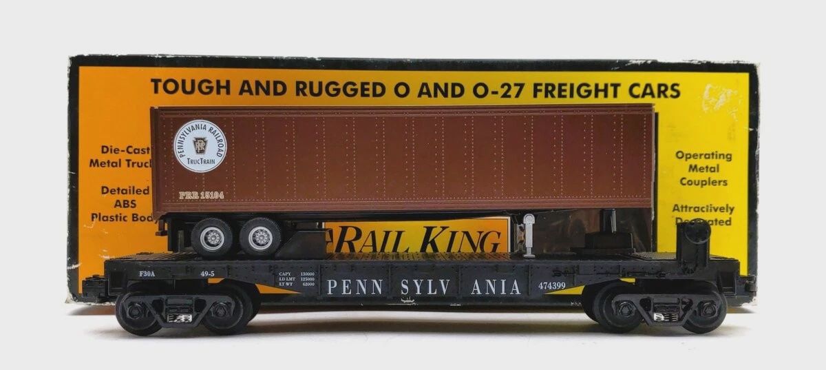 Used O MTH 30-7626 Pennsylvania Flat Car w/Trailer #474399