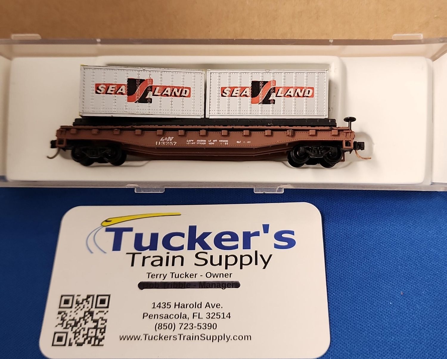 Used N Atlas 3777 L&amp;N Piggy Back Flat w/2 Containers "Sea Land" Road #113257