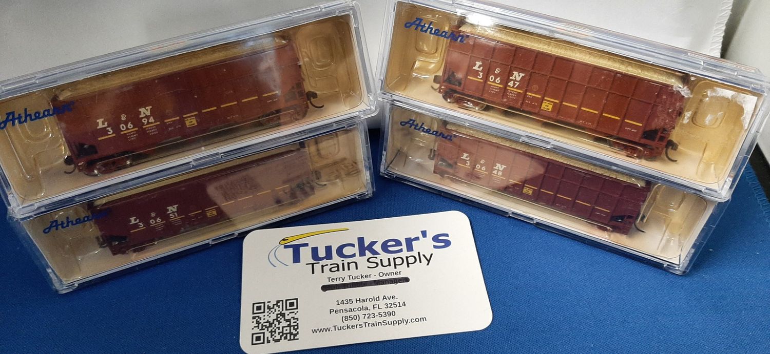 Used N Athearn L&amp;N 4-Pack 40' Ribbed Woodchip Hopper Road #'s 30647, 30648, 30651 &amp; 30694
