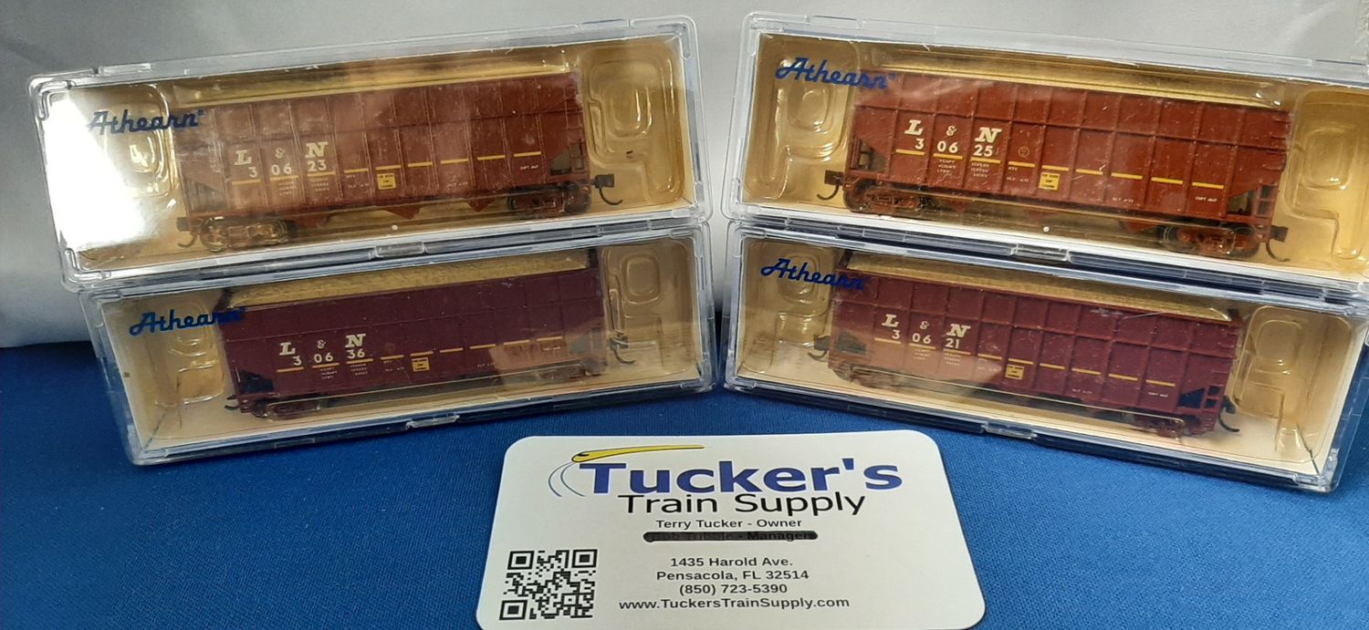 Used N Athearn L&amp;N 22008 4-Pack 40' Woodchip Hopper Ribbed Road #'s 30621, 30623, 30625 &amp; 30636
