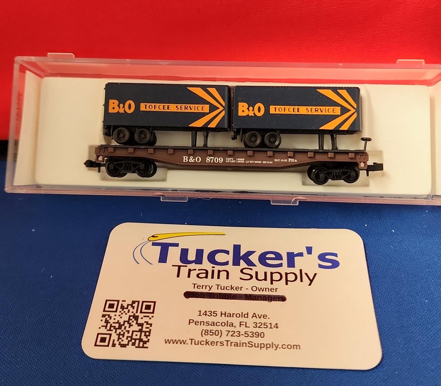 Used N Atlas 3749 B&amp;O Piggyback Flatcar w/2 Trailers Road #8709